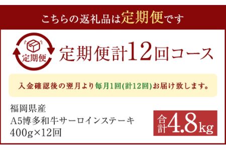 【12ヶ月定期便】福岡県産 A5博多和牛サーロインステーキ 200g×2枚