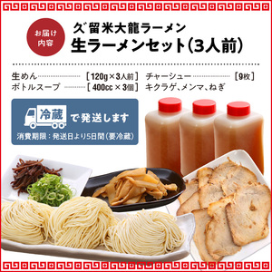 久゛留米大龍ラーメン　生ラーメン（3人前）セット_久゛留米大龍ラーメン 生ラーメン（3人前）セット チャーシュー あとくちサッパリ グルメ 九州グルメ 豚骨ラーメン スープ ご当地 ご当地ラーメン 食
