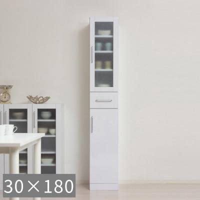 ふるさと納税 海南市 食器棚 幅30×高さ180 ホワイト ガラス扉 AKU1045057