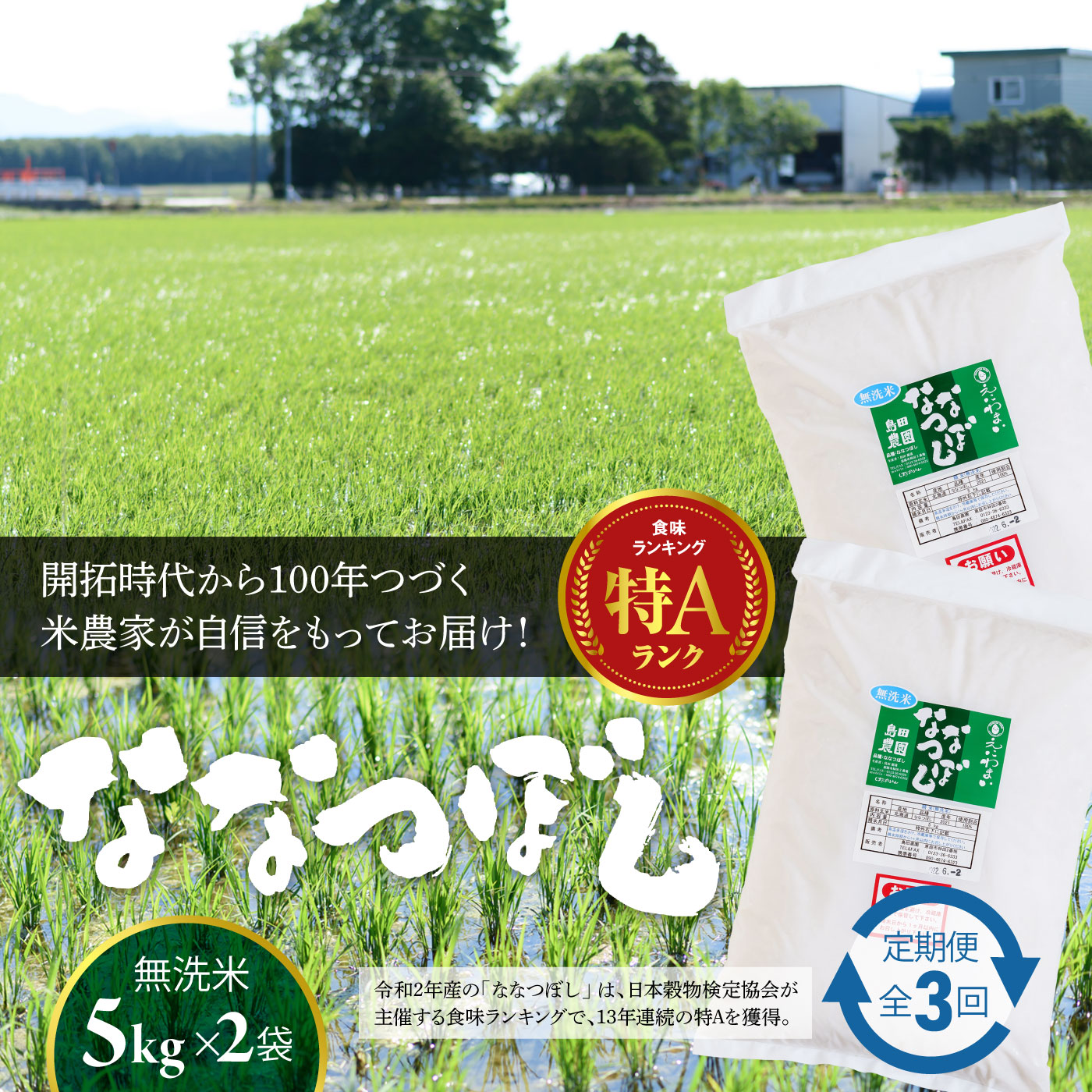 『令和5年産新米』『定期便：全3回』【無洗米】たつや自慢の米 ななつぼし10kg（5kgｘ2袋）【350010】_イメージ5