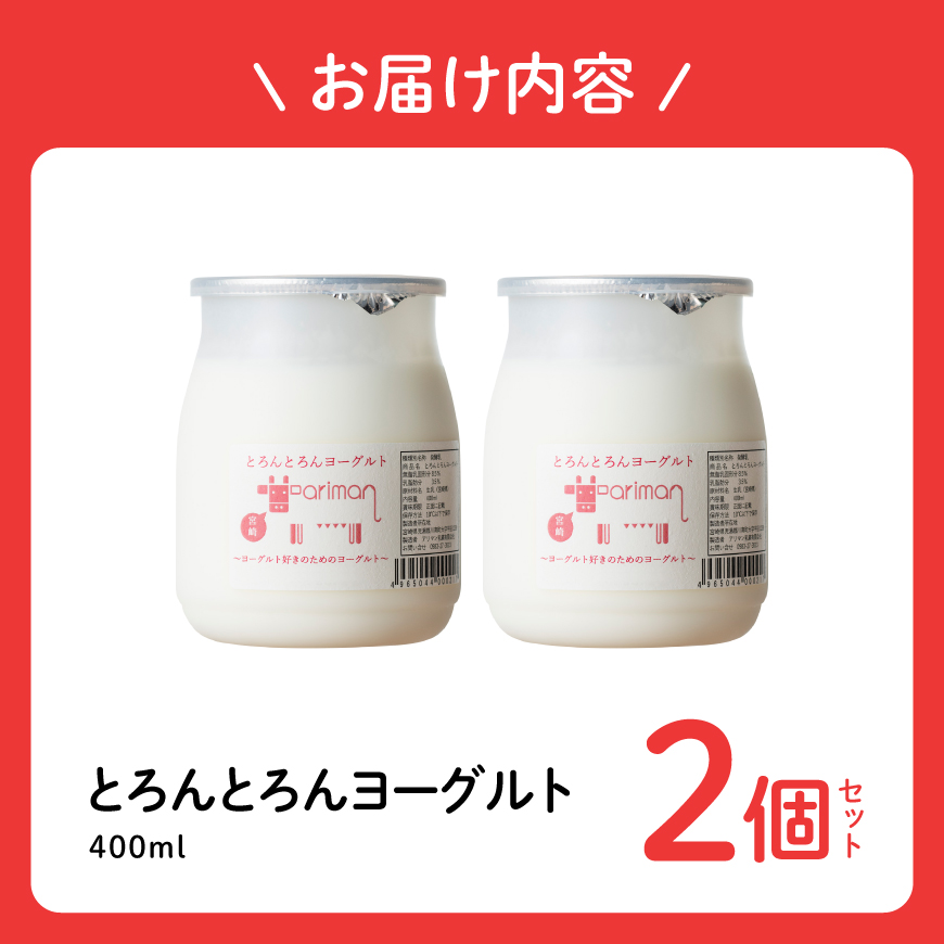 とろんとろんヨーグルト2個セット 【  トロントロンヨーグルト トロントロン アリマン 乳製品 加工品 牛乳 ヨーグルト バター 】［B02903］