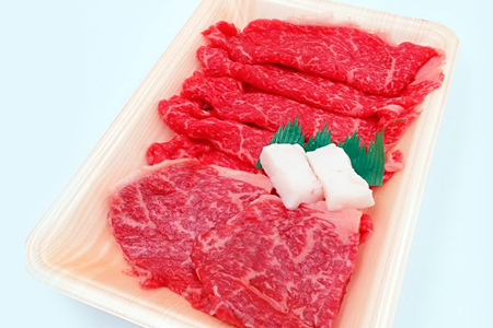 米沢牛ミニステーキ2枚(計100g)＆すき焼き・しゃぶしゃぶ用150g_B123