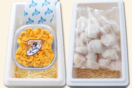 エゾバフンウニ塩水パック100g×1P、お刺身ホタテ貝柱500g×1P[11月中旬以降発送] D-71060