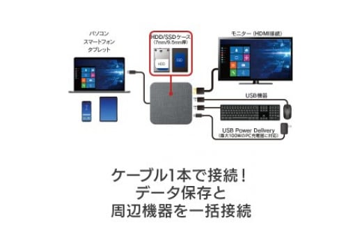 
【035-02】ロジテック ドッキングステーション SSD / USB Type-C x1/ USBPD100W対応 / USB 3.2 Gen1・USB 3.1 Gen1 x2 ハブ / HDMIタイプA / 2.5 SSD 240G 搭載 LMD-DHU240PD
