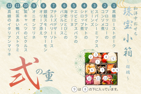 和洋中おせち　珠宝小箱～瑠璃～＜2025年12月下旬出荷＞【お正月 おせち料理 おせち 和風 洋風 中華 神奈川県 山北町 】