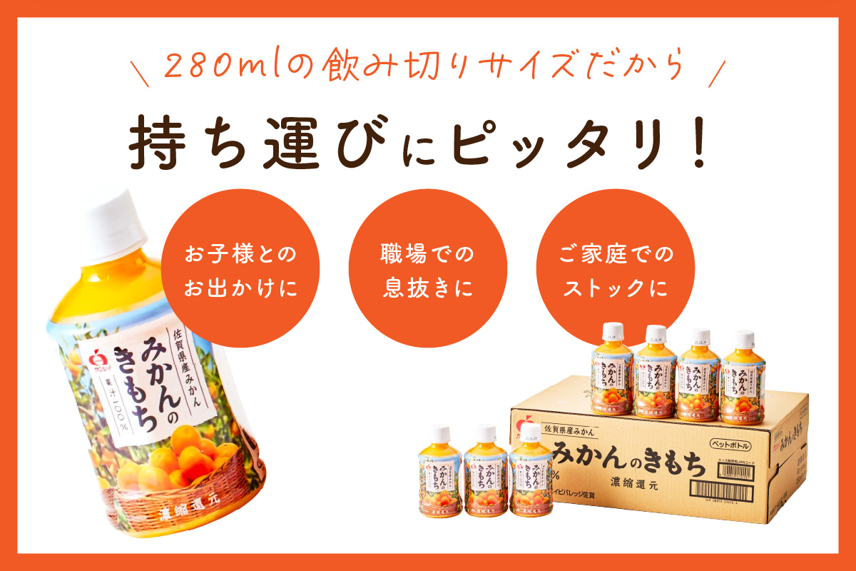 【佐賀県産温州みかん100%使用】 みかんジュース みかんのきもち 280ml×24本入り 2箱セット A039_イメージ5