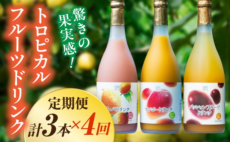 
                  【定期便・全4回】驚きの果実感！トロピカルフルーツドリンク(3本・各720ml、マンゴー、グァバ、パッションフルーツ)×4回 ドリンク フルーツドリンク 果汁入り飲料 トロピカルジュース 飲み比べ 詰め合わせ 贈答 贈り物 ギフト プレゼント_K021-T001
                