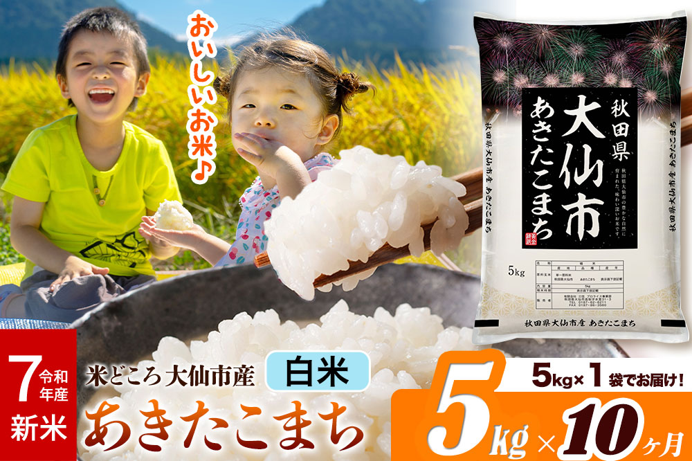 新米 令和7年産《定期便10ヶ月》米【白米】米どころ秋田県大仙市産 あきたこまち 精米5kg（5kg×1袋）