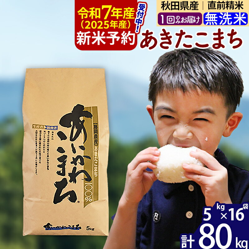 【ふるさと納税】※令和7年産 新米予約※秋田県産 あきたこまち 80kg【無洗米】(5kg小分け袋) 【1回のみお届け】2025産 お米 藤岡農産