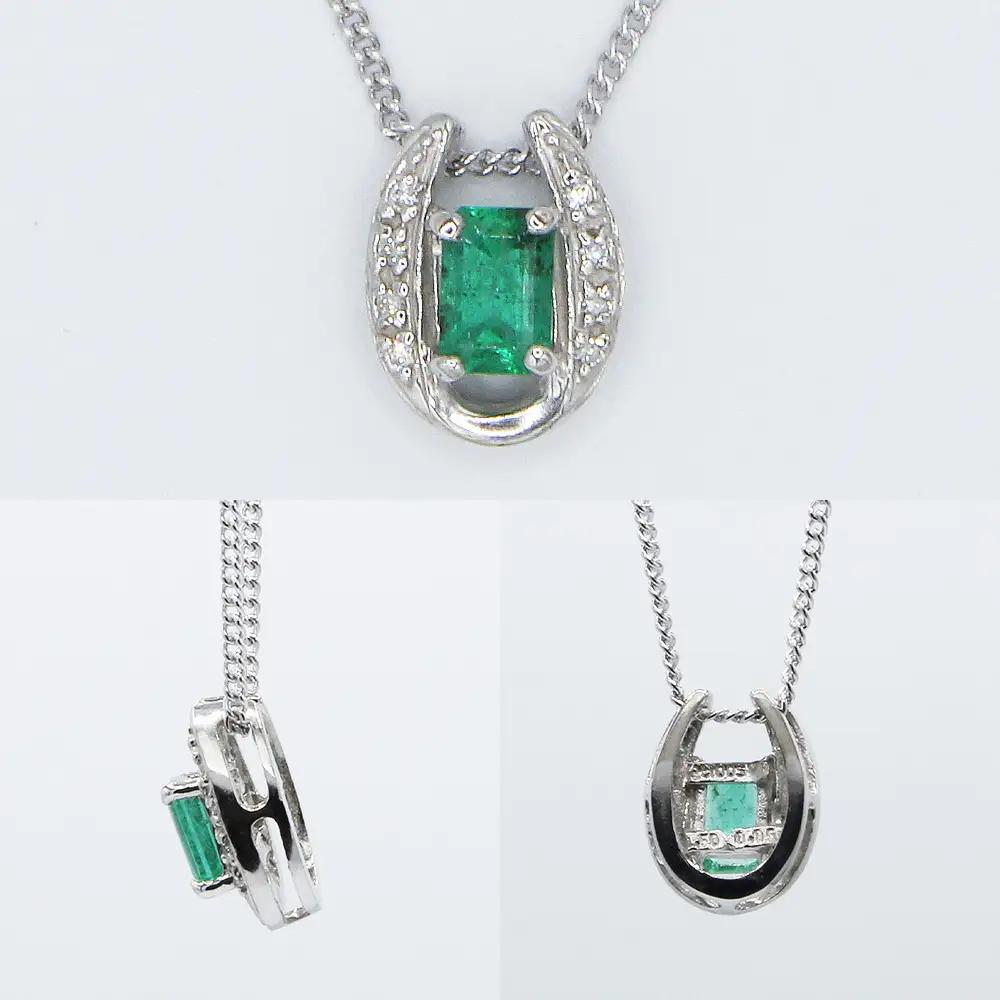 エメラルド ペンダント 0.5ct 0.5カラット PT100 プラチナ100 馬蹄 Ag900（24118） [山梨 ペンダント ネックレス エメラルド プラチナ ジュエリー ダイヤモンド ] 山梨