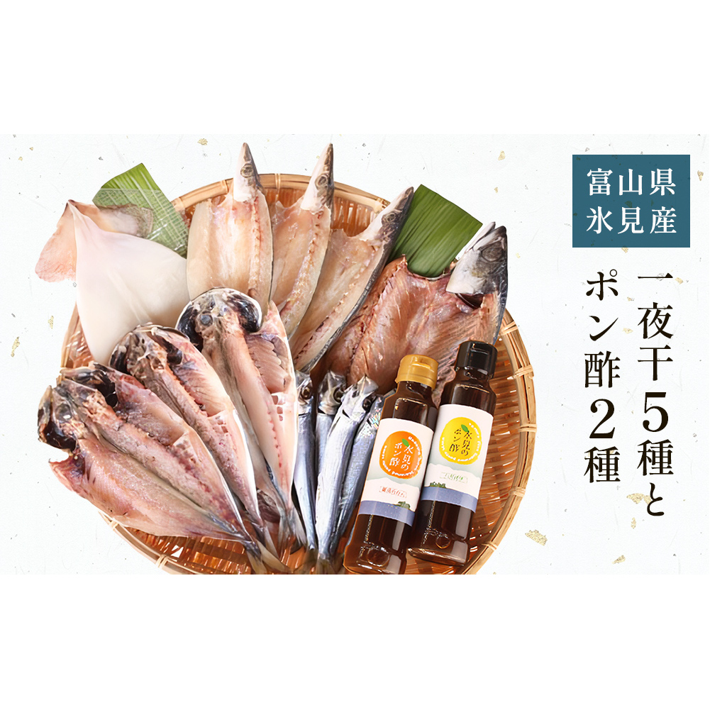 氷見　堀与の一夜干５種とポン酢２種のセット 富山県 氷見市 魚 干物 一夜干し ポン酢 柑橘 セット