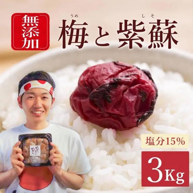 【常温保管可能 】天日塩と紫蘇だけで漬けた無添加梅干し1kg×3パック／塩分15％　南高梅 【umehkr004A】