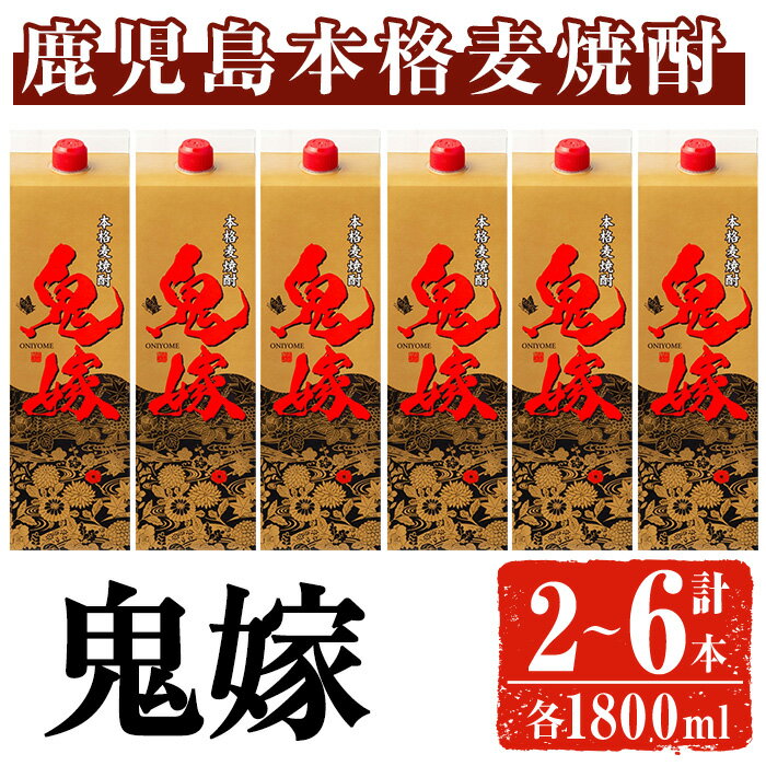 【ふるさと納税】＜内容量が選べる＞岩川醸造 本格麦焼酎 鬼嫁〈麦〉(1800ml×2～6本) 焼酎 麦焼酎 本格麦焼酎 麦 酒 お酒 アルコール パック セット 鹿児島【大隅家】