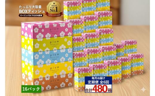 【ふるさと納税】毎月6回　プラムファッション Boxティッシュ 5箱×16パック