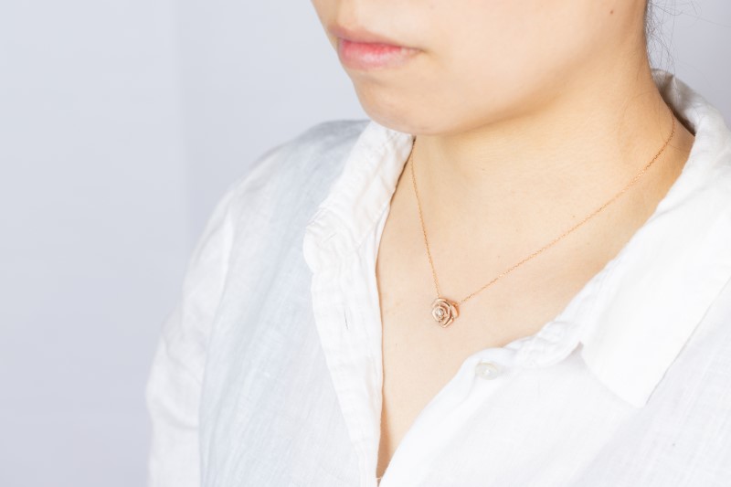 0.1ct K18PGローズネックレス HY-18