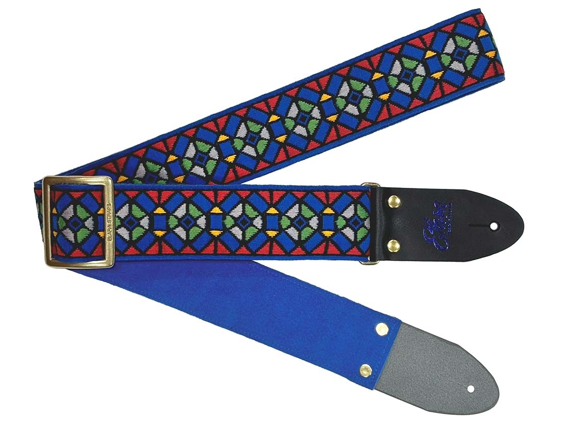 
            【ギターストラップ】 Elara Straps Stained Glass Blue/Red 郡上市 レザー 真鍮バックル ウルトラスエード プロ仕様 エレキ アコギ ベース Ksound 小林楽器店
          