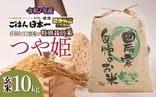 【令和7年産】　庄内おばこ農場の特別栽培米 つや姫 玄米 10kg (10kg×1袋)　K-7102