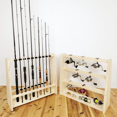 ふるさと納税 横手市 ロッドスタンド両面19本掛け+リールスタンド両面Lサイズ /本体:ナチュラル　フェルト:ブラック |  | 01