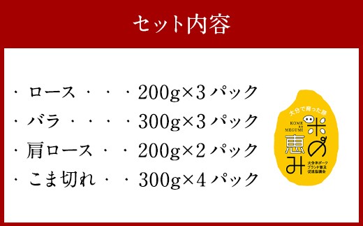 大分県産 ブランド豚 「米の恵み」お楽しみセット 計3.1kg 豚肉