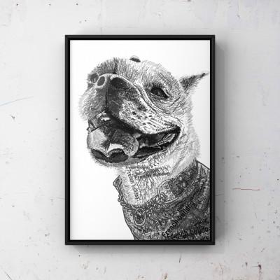 ふるさと納税 大垣市 A3 文字だけを使った 黒白フレンチブルドッグ 絵画 MojiBa(R) -文字ベースアート(R)- |  | 01