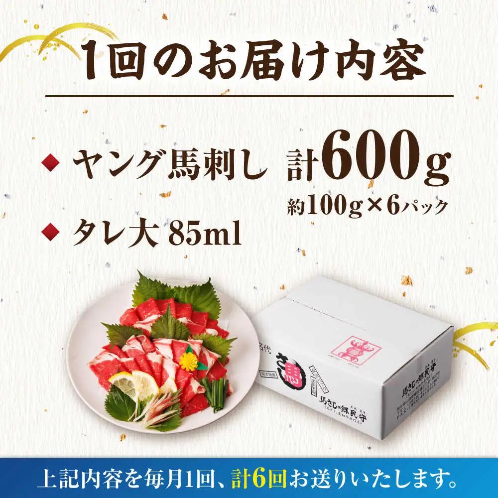 【6回定期便】ヤング馬刺し 計600g（6pc）【馬刺しの郷 民守】馬肉 熊本県 特産品 馬刺し [ZBL075]