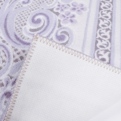 日本製 廊下カーペット 65cm×120cm 【モダンオーナメント】 滑り止め ホワイトラベンダー【1664122】