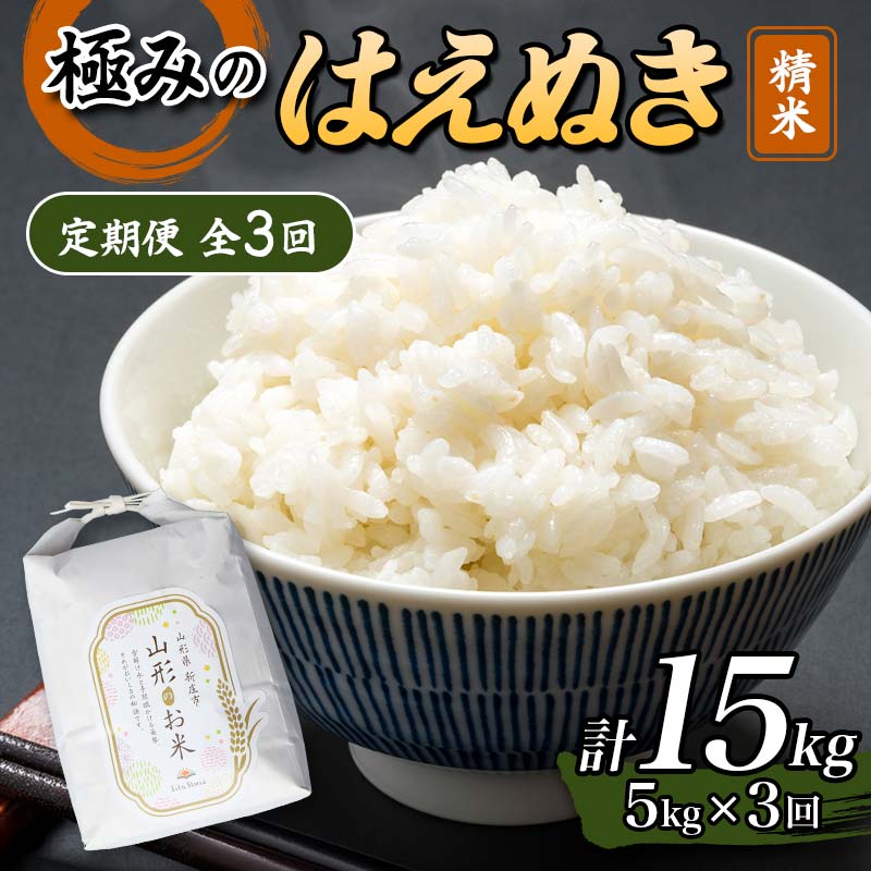 【ふるさと納税】 定期便 全3回 極みのはえぬき（精米）5kg 米 お米 おこめ ふるさと納税 山形県 新庄市 F3S-2427