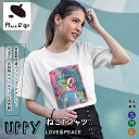 【ふるさと納税】UPPYねこTシャツ　LOVE＆PEACE　UNISEX【Place'd UJI】 ふるさと納税 Tシャツ 洋服 服 シャツ 笛吹市 オシャレ かわいい ねこ 猫 ネコ ギフト 贈り物 プレゼント 山梨県 送料無料 116-011