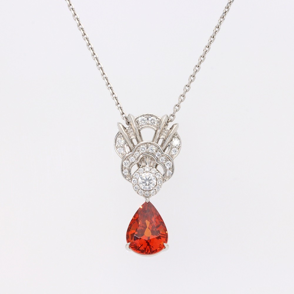 
                  Pt998　純プラチナ　スペサタイトガーネット　ダイヤ　ネックレス　AQ-319(SJ-332)
                