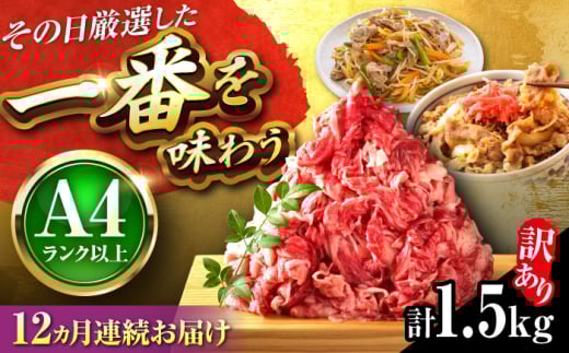【全12回定期便】【訳あり】【A4〜A5】博多和牛 切り落とし 1.5kg(500g×3パック) 吉富町/株式会社MEAT PLUS [BGAB079]