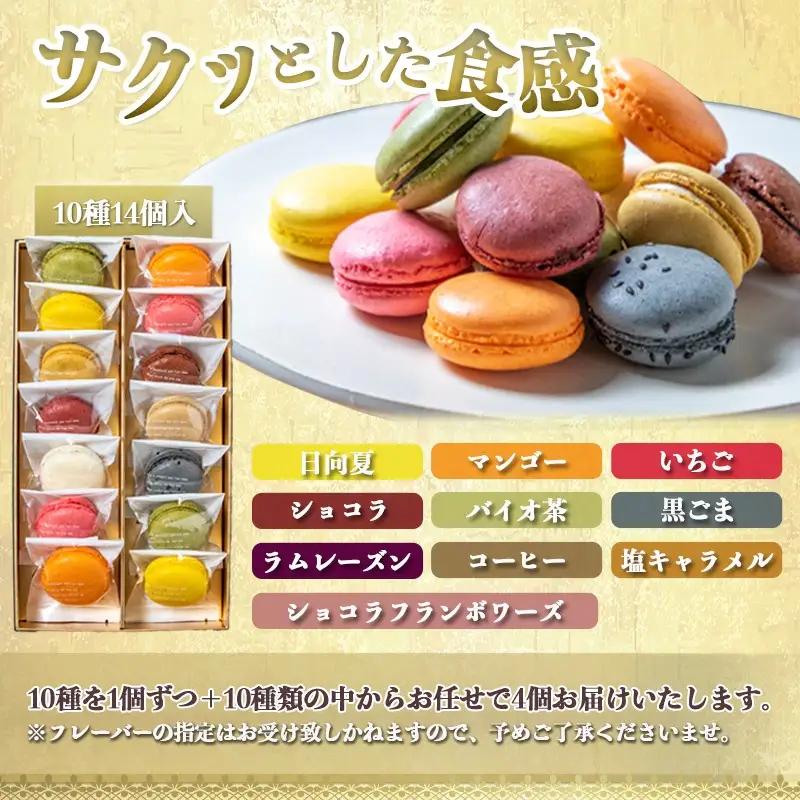 静マカロン14個セット〔11-C202〕_(都城市) スイーツ 合計14個 個包装 日向夏 マンゴー いちご ショコラ バイオ茶 黒ごま ラムレーズン コーヒー 塩キャラメル ショコラフランボワーズ 