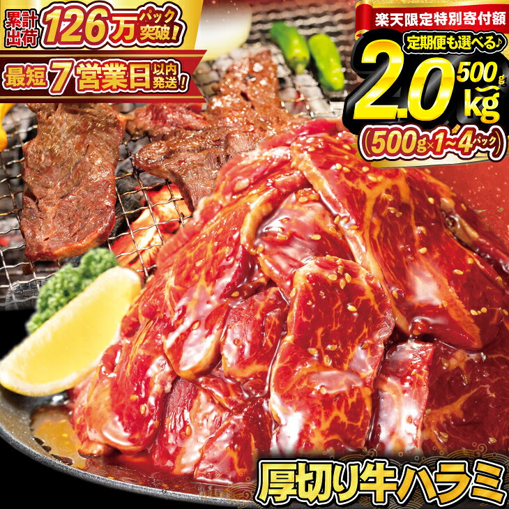 【ふるさと納税】【期間限定特別寄附額！2kg・2kg（3ヶ月定期便）】＼ 厚切り牛ハラミ 500g・1kg・2kg・2kg【3ヶ月定期便】／ ≪スピード発送 7営業日以内発送≫ 選べる 500g 1kg 2kg 定期便 ハラミ 焼肉 人気 BBQ バーベキュー 味付け ジューシー 花巻市 配送月指定可能