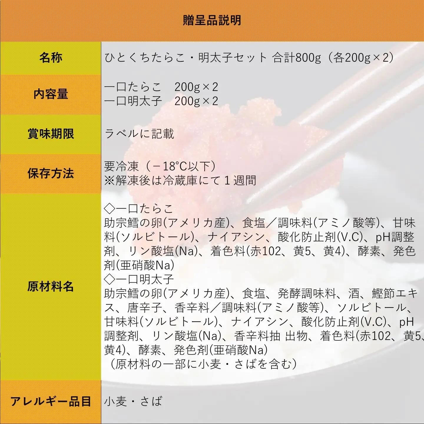 【FN】合計800g（各200g×2）ひとくちたらこ・明太子セット ～古平町から直送～