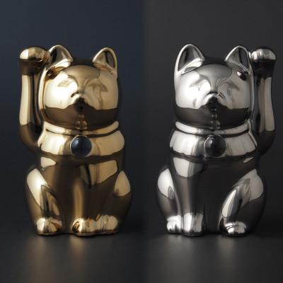 ふるさと納税 瀬戸市 【招き猫】瀬戸焼 Jeramic 2体セット ゴールド&amp;プラチナ 水晶(4月)