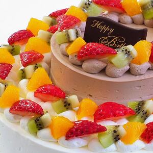 ダブルタワー ケーキ 生クリームケーキ 8号 + チョコクリームケーキ 4号 チョコプレート付き ケーキ デザート スイーツ イチゴ オレンジ キウイフルーツ ブルーベリー 洋梨 黄桃 ぶどう パイン