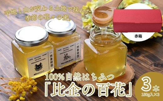 はちみつ 百花蜂蜜 瓶詰セット 180g×3本 計540g 赤箱入り | はちみつ ハチミツ 蜂蜜 国産はちみつ 天然 百花 アカシア 瓶 甘い 甘さ 蜜蜂 プレゼント ギフト 贈答用 こだわり 季節 おすすめ オススメ 一雨養蜂園 埼玉県 東松山市 比企地域