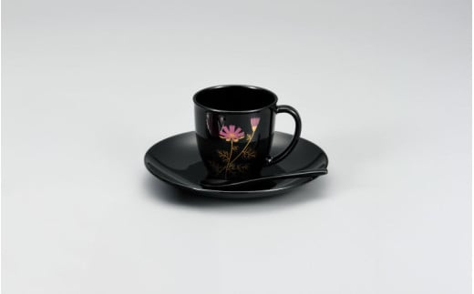 越前漆器★伝統の洗練された美しさ『珈琲カップ１組（チューリップ・コスモス）』 コスモス [C-00810b]