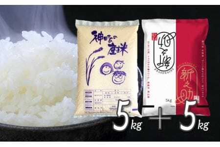 【令和6年度産新米】「わくわく農場」のお米食べ比べセット 精米 10kg（コシヒカリ5kg×1袋と新之助5kg×1袋） 〈10月下旬以降順次発送〉わくわく農場