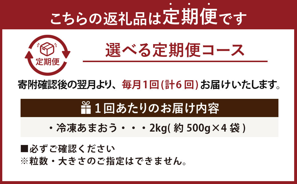 【6カ月定期便】｢いちごファームきらら｣の冷凍あまおう 約2kg（約500g×4袋） 計約12kg
