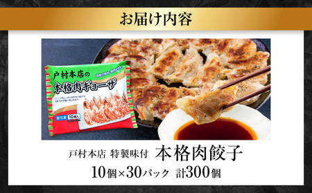 焼くだけ!!簡単調理 本格 肉 餃子 10個 × 30パック 計300個 小分け ぎょうざ ギョーザ 加工品 国産 惣菜 戸村本店 特製餃子 自家製餃子 人気 おすすめ おかず おつまみ お弁当 おす