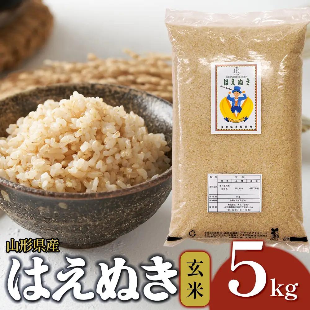 【令和7年産】はえぬき 玄米 5kg (5kg×1袋)　山形県産 SDGs未来都市鶴岡 エコ包装