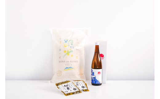 燕の純米吟醸酒ハレトケ火入れ酒とひうら農場の燕鄙(ひな)の米5kgともとまちきゅうりの佃煮2袋セット FC021019
