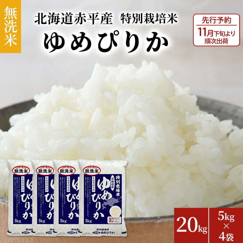 【ふるさと納税】【先行予約2025年産米・11月上旬より順次出荷】無洗米 北海道赤平産 ゆめぴりか 20kg (5kg×4袋) 特別栽培米 米 北海道 お米 ふるさと納税 　お届け：2025年11月下旬より順次出荷