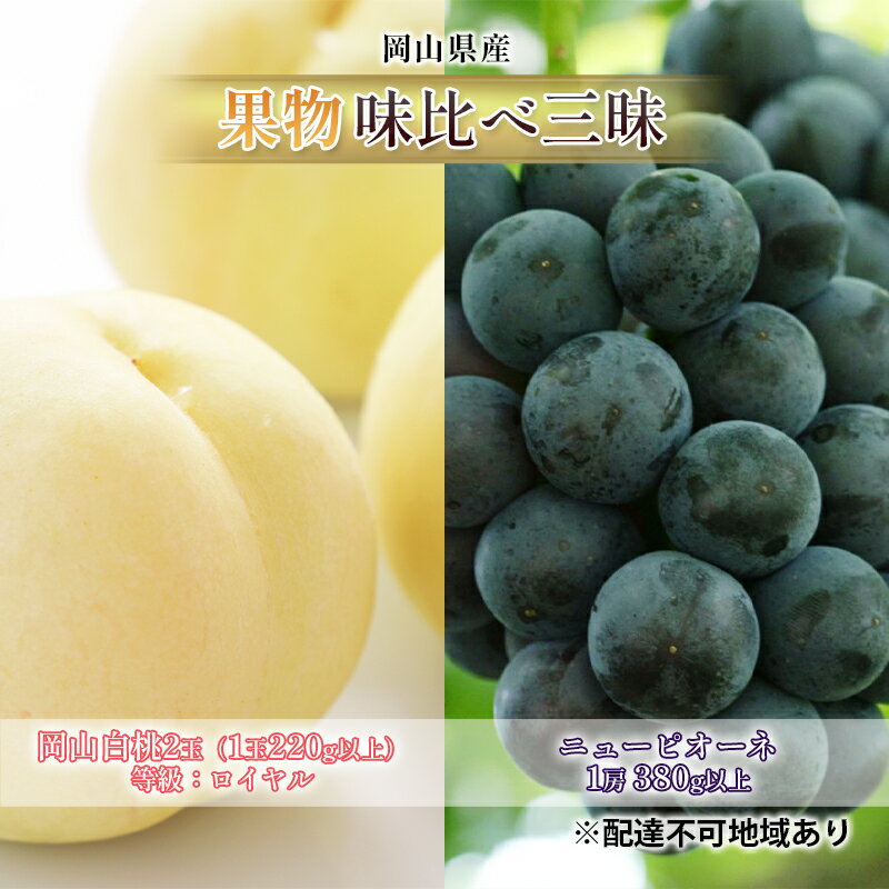 【ふるさと納税】桃 ぶどう 2026年 先行予約 果物 味比べ三昧 岡山 白桃 2玉 等級：ロイヤル（1玉220g以上）ニュー ピオーネ 1房 380g以上 詰合せ もも 岡山県産 国産 フルーツ 果物 ギフト 岡山の桃 岡山の葡萄 食べ比べ 瀬戸内市 お届け：2026年7月上旬〜2026年8月上旬