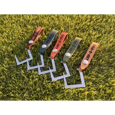 ふるさと納税 岡崎市 oka-d-art 革ベルト付きフック ステンレス(SUS)製 ギアフック ロゴ入り 5色5個set |  | 01