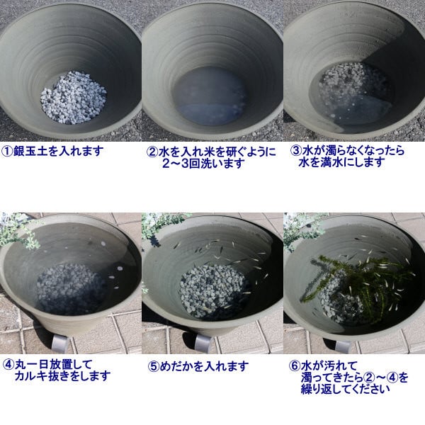 メダカ鉢に使用しているのは銀玉土です