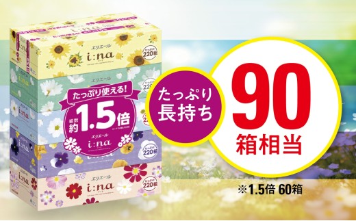 ＜津山工場限定＞エリエール i:na(イーナ)ティシュー 220組5箱×12パック(60箱)【1515019】