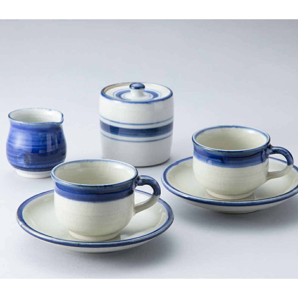 【ふるさと納税】【高島屋選定品】近江下田焼陶房 下田焼 コーヒータイム 食器 セット K108 コーヒーカップ ソーサー シュガーポット ミルクピッチャー カップ コーヒー 伝統工芸 藍色 滋賀県 湖南市 送料無料