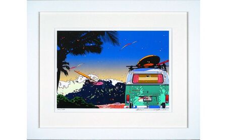 版画 鈴木英人版画 「バン アンド ウィンドサーフ」 フレーム付き 絵画 アート 絵 芸術 インテリア サイン入り 逗子市 神奈川県