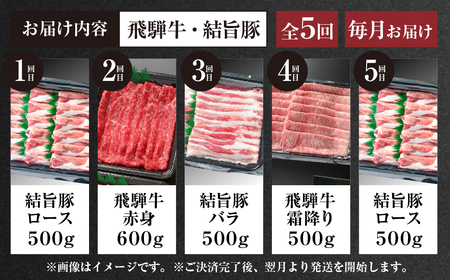 《定期便》全5回 飛騨牛＆ 結旨豚 すき焼きしゃぶしゃぶ | 肉 お肉 豚肉 牛肉 国産 食べ比べ セット 白川郷 岐阜県 白川村 ブランド豚 人気 おすすめ ギフト 飛騨高山ミート 70000円 [